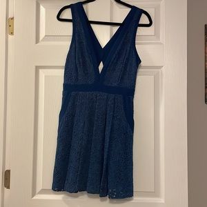 Free People deep V blue lace mini dress Small